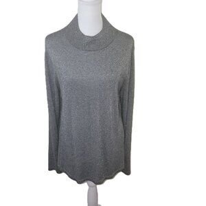 Vince Camuto Lightweight Silver Metallic Gray Sweater Mock Neck Long Sleeve XL